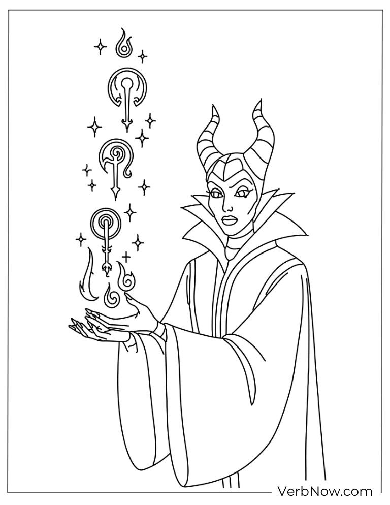 Maleficent casting a spell with glowing orbs