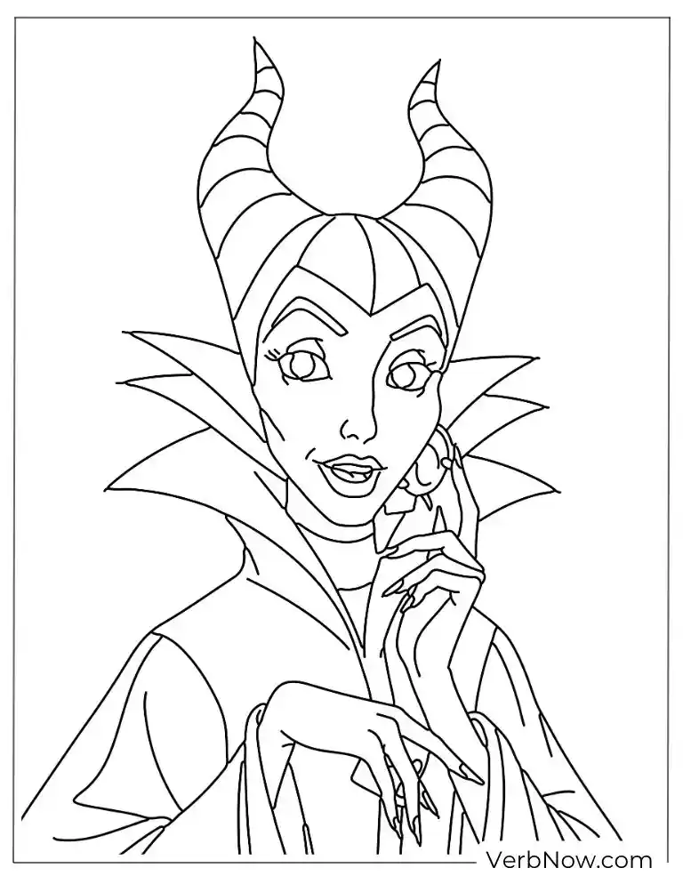 Maleficent with a confident smile and horns