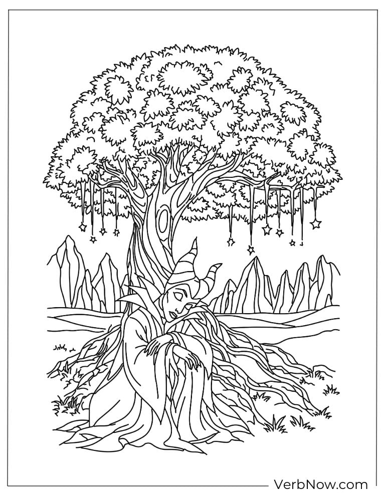 Maleficent standing under a large enchanted tree