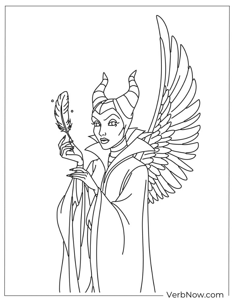 Maleficent holding a feather with her wings open