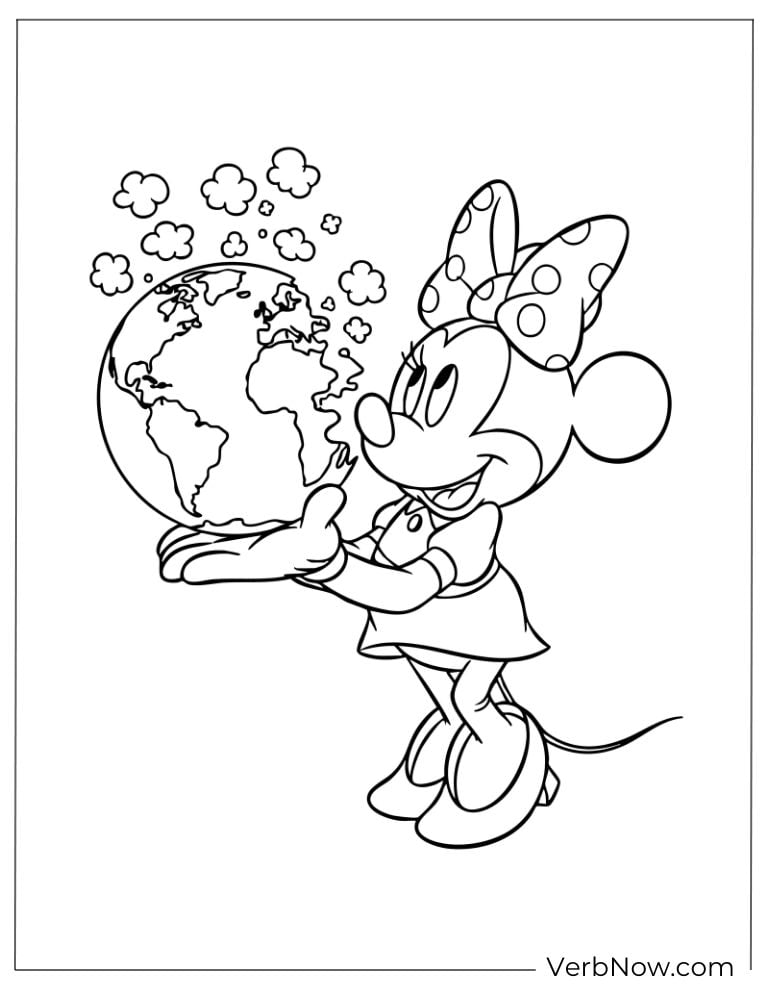 Minnie holding a glowing Earth with flowers around it