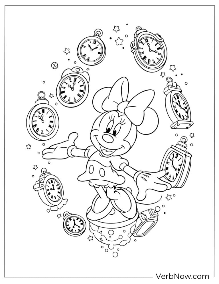 Minnie surrounded by floating clocks and watches