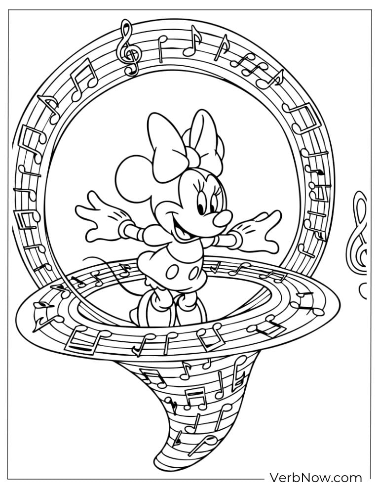 Minnie dancing inside a ring of music notes