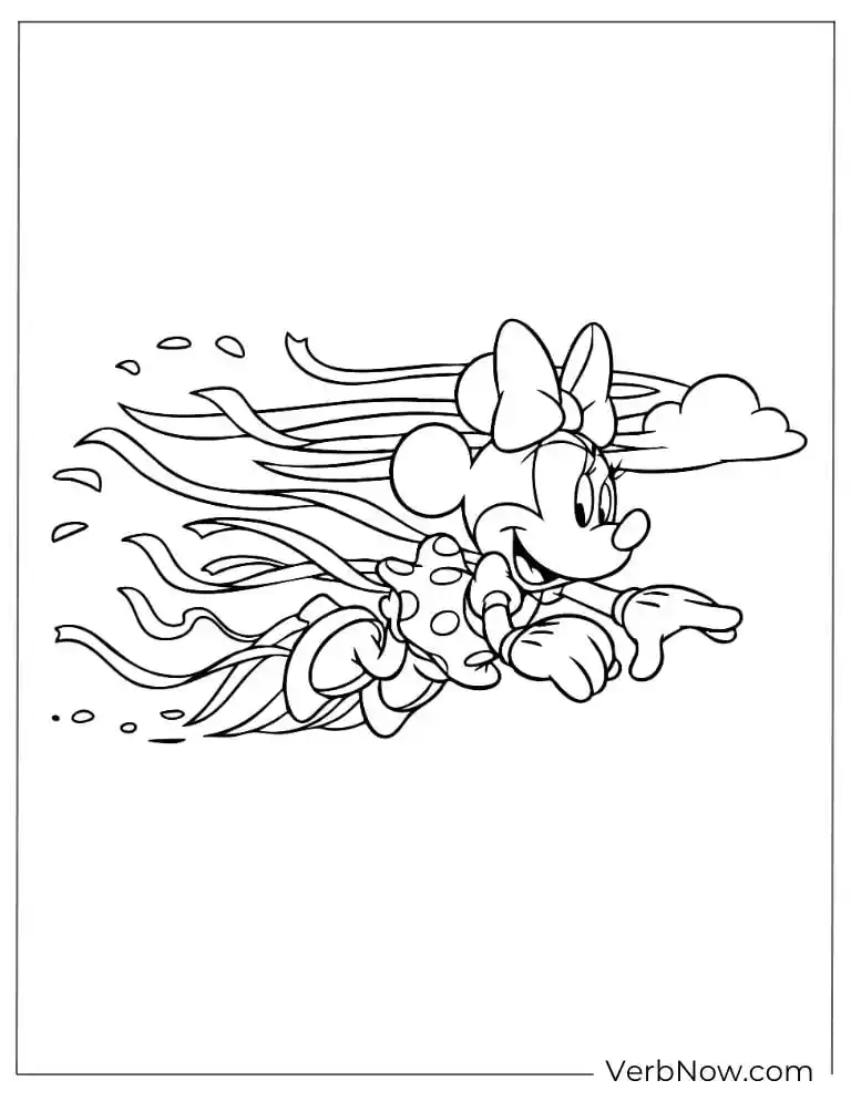 Minnie flying fast with wind trails behind her