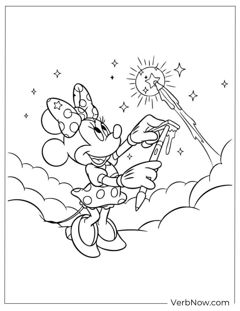 Minnie waving a magical wand with sparkles