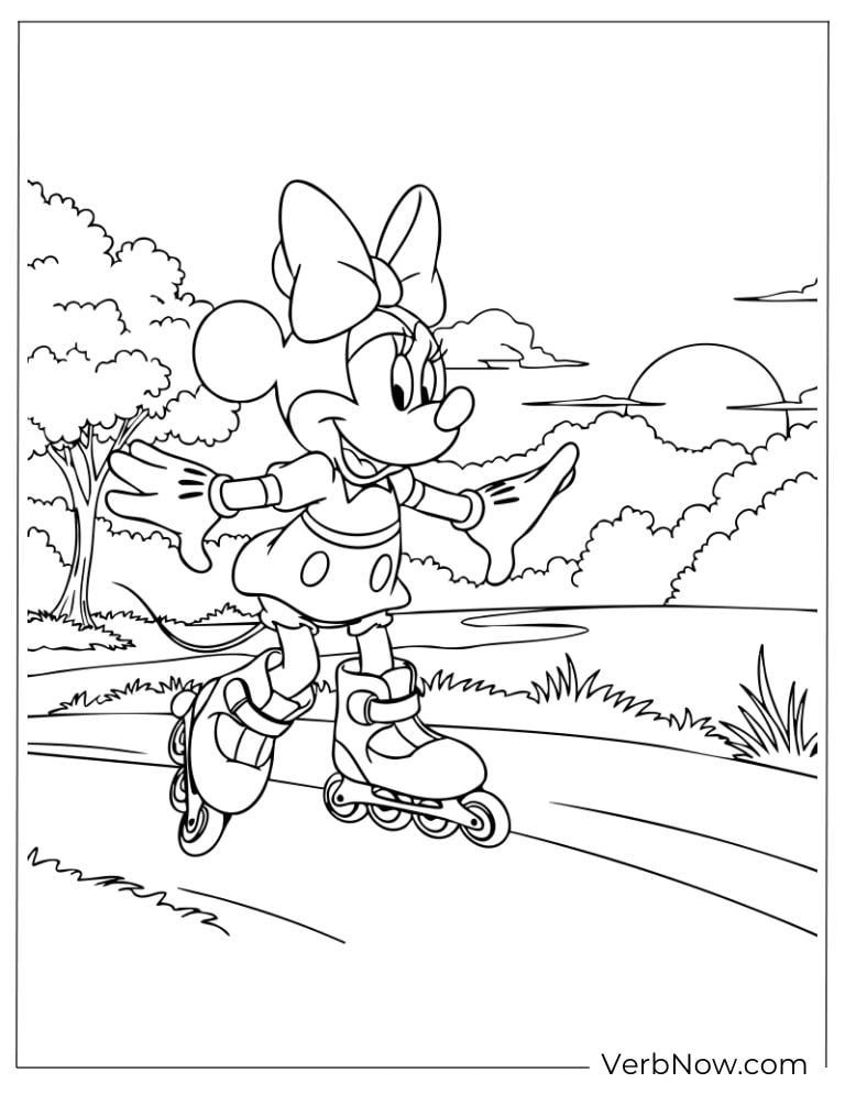 Minnie roller skating outdoors in the park