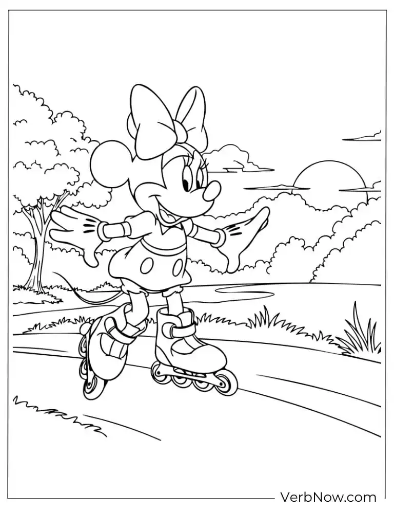 Minnie roller skating outdoors in the park