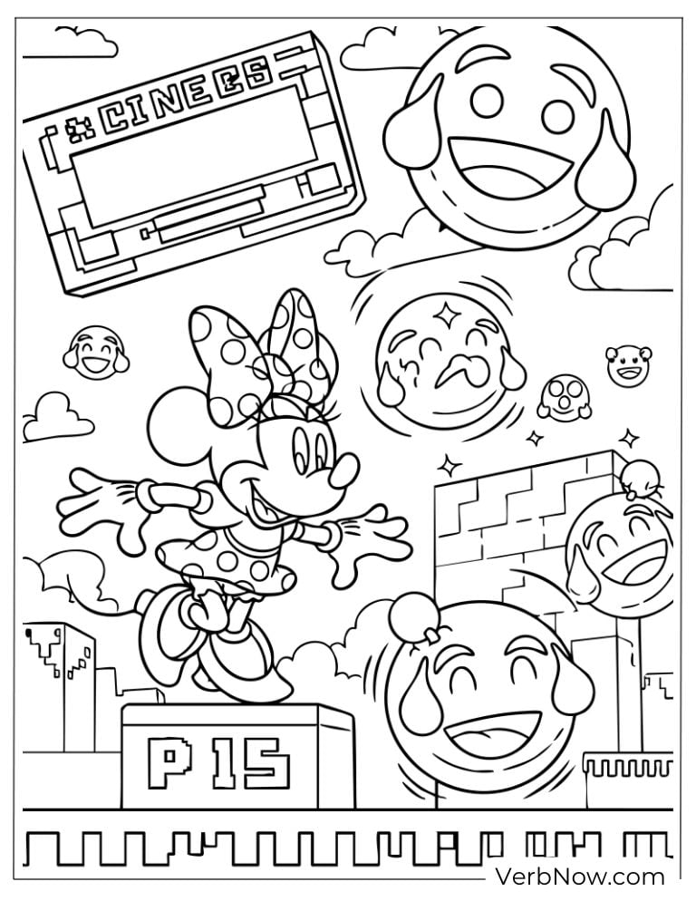 Minnie jumping through a fun video game world