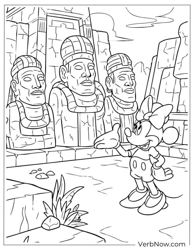 Minnie discovering ancient stone statues