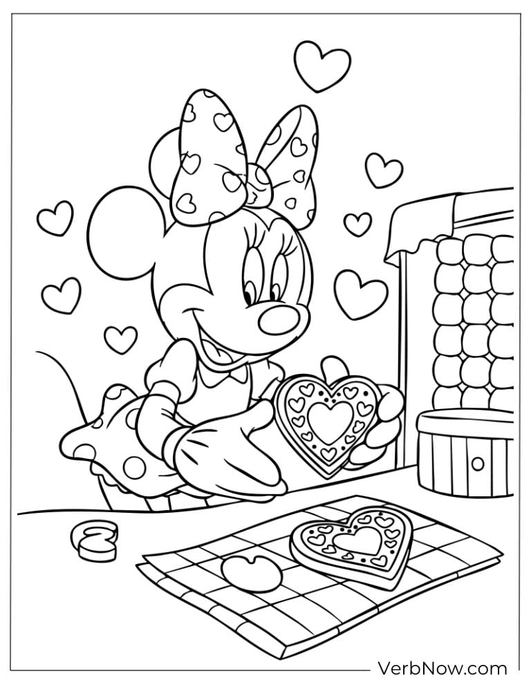 Minnie sitting and playing with heart-shaped cookies
