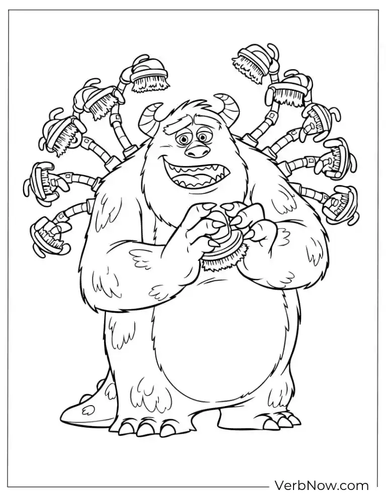 22 Free Monsters Inc Coloring Pages (100% Printable PDF) Sulley smiling with extra monster arms behind him