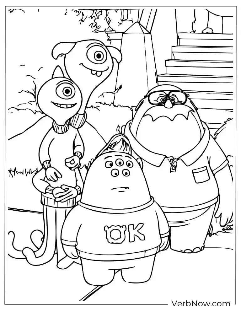 22 Free Monsters Inc Coloring Pages (100% Printable PDF) Monsters from the Oozma Kappa team standing together