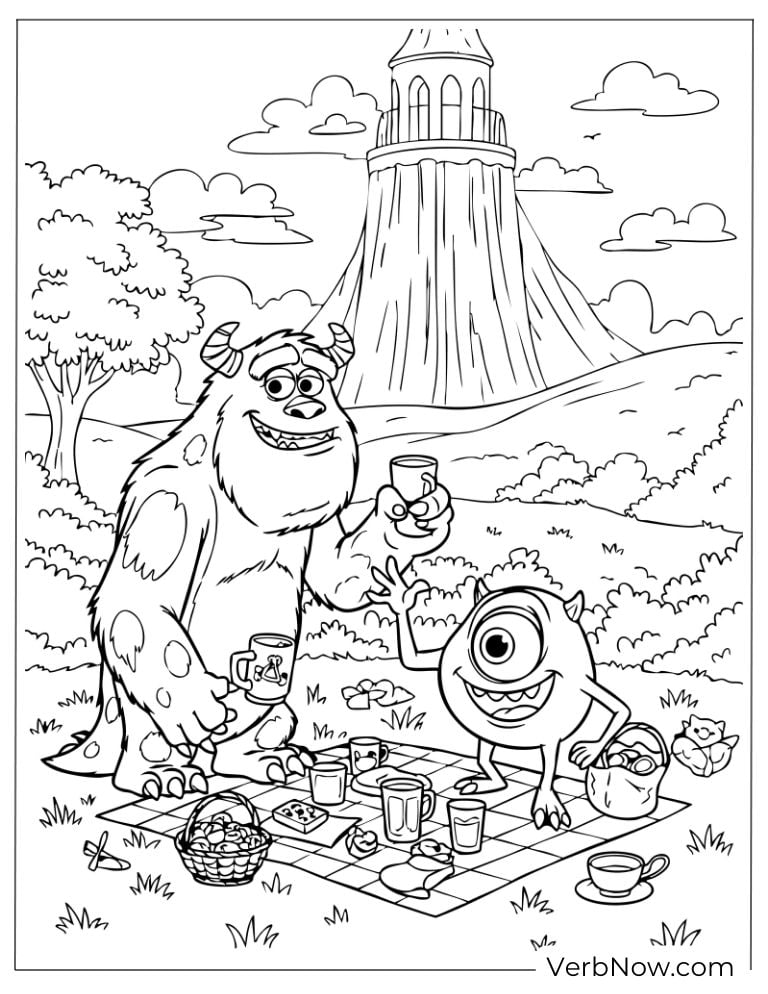 Sulley and Mike having a fun picnic outdoors