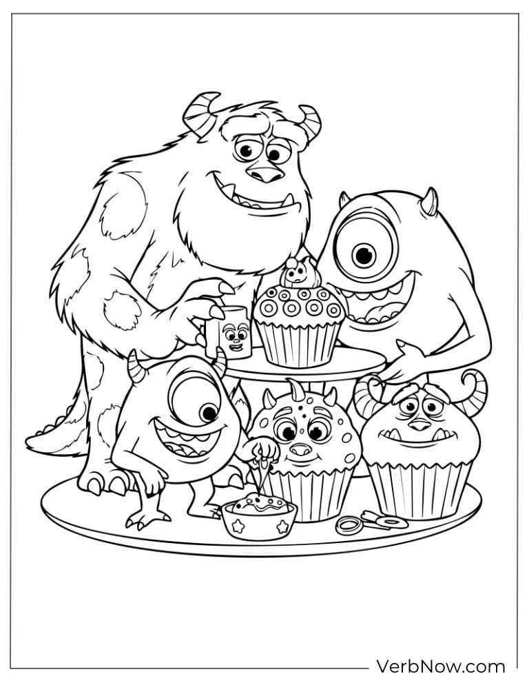 Sulley and Mike enjoying cupcakes with friends
