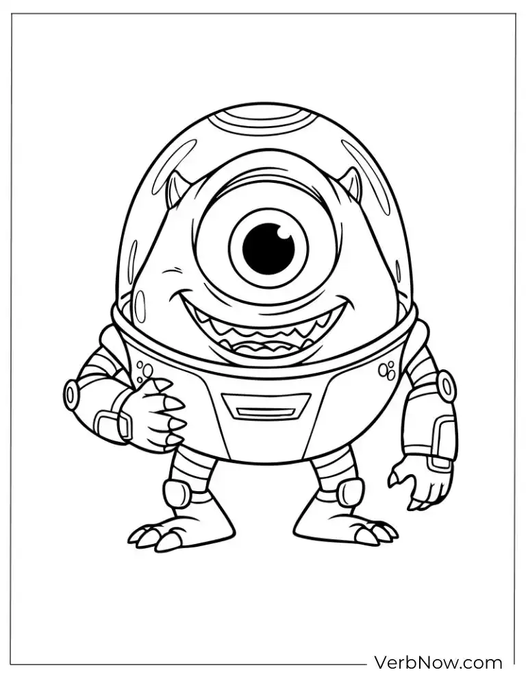 22 Free Monsters Inc Coloring Pages (100% Printable PDF) Mike dressed in a spacesuit with a big grin