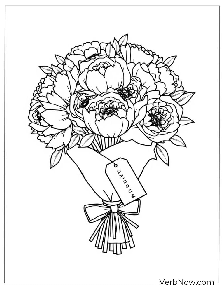 Bouquet of peonies with a gift tag and ribbon