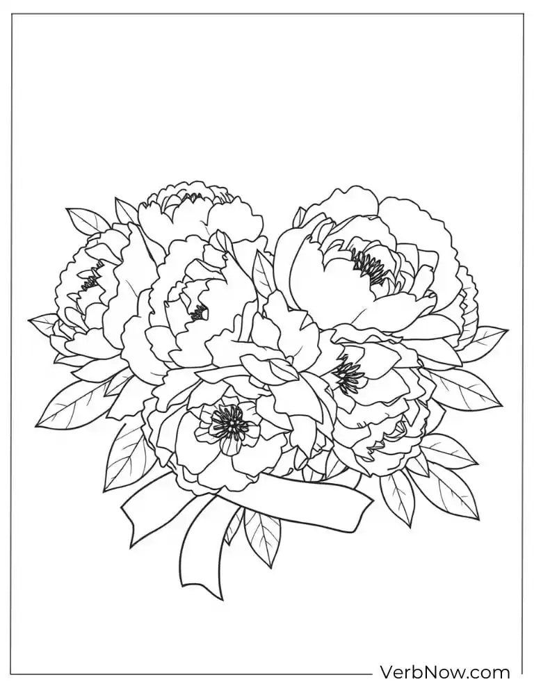 24 Free Peony Coloring Pages For Kids (Printable PDF) Round bouquet of peonies tied with ribbon