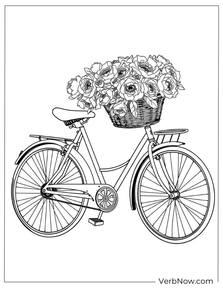 Bicycle with a basket overflowing with peonies