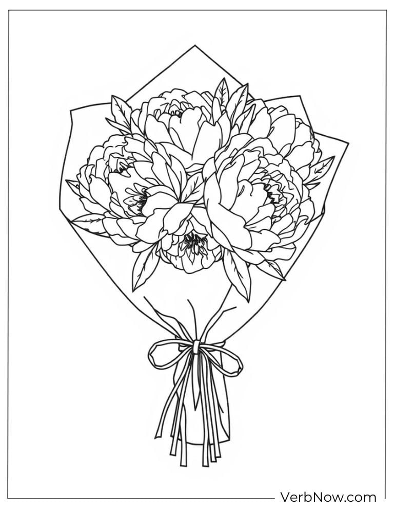 Wrapped bouquet of peonies tied with a ribbon