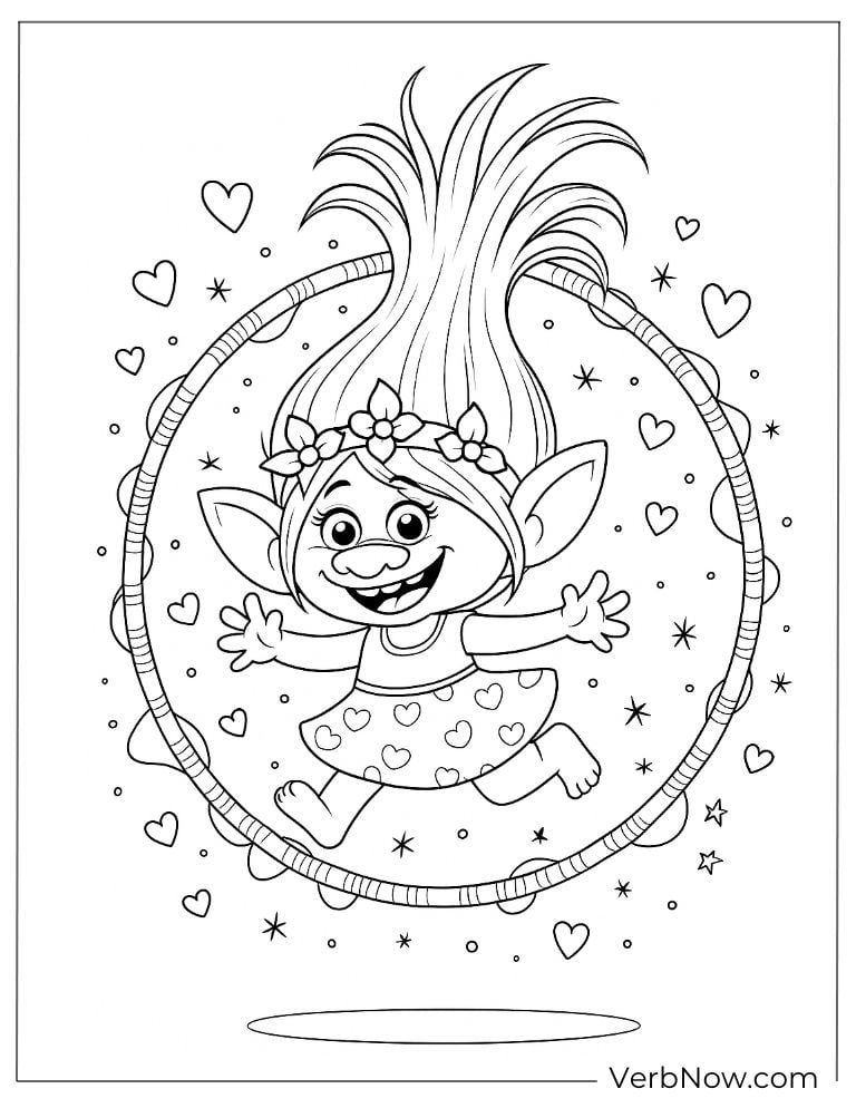 Poppy smiling inside a sparkling circle of hearts and stars
