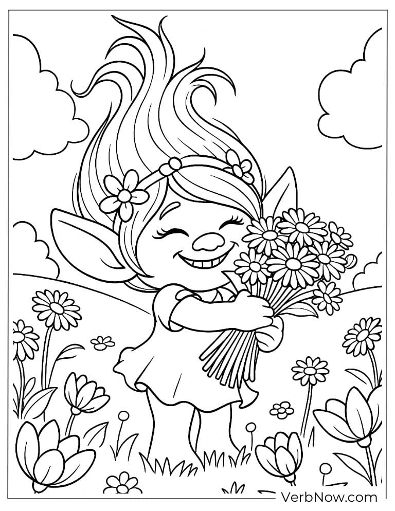 Poppy hugging a big bouquet of flowers