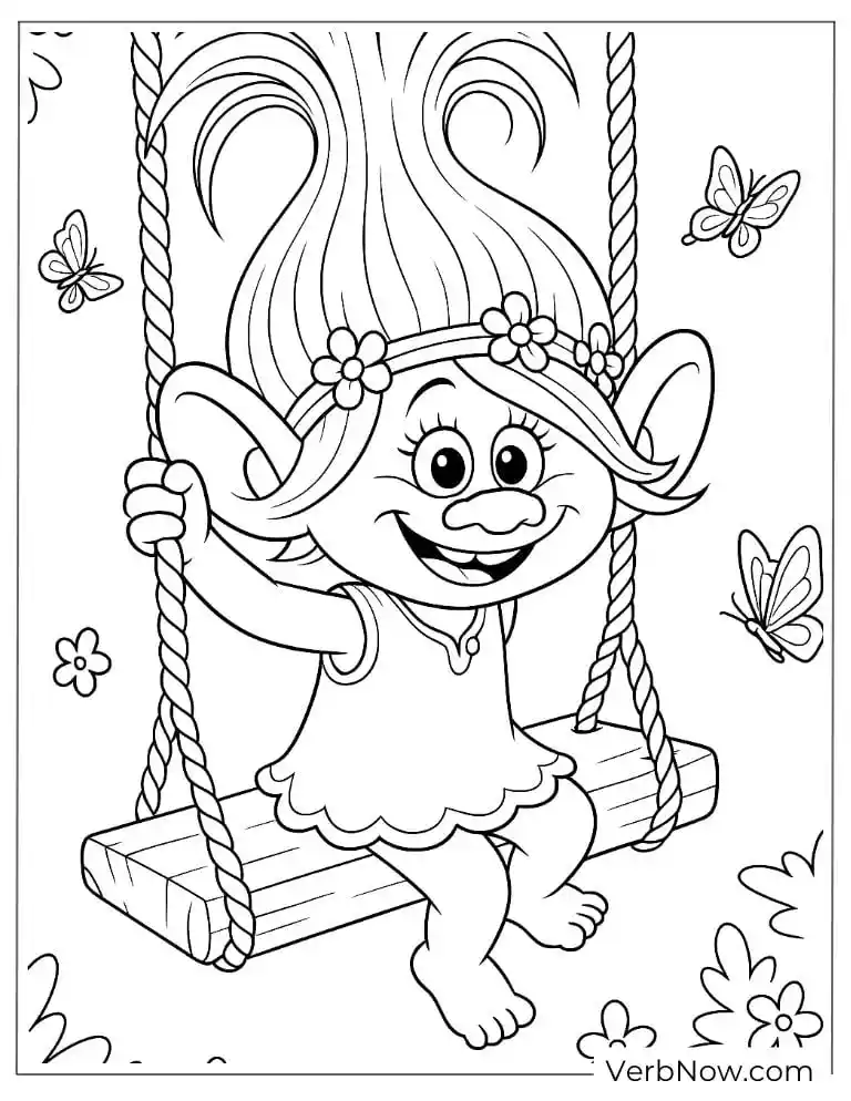 Poppy swinging outdoors with butterflies