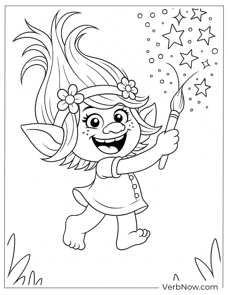 Poppy waving a magic wand with sparkles