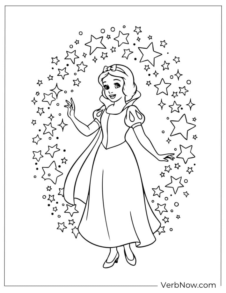 Snow White surrounded by sparkling stars
