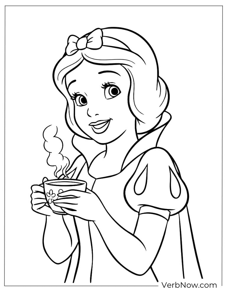 Snow White smiling while holding a warm cup