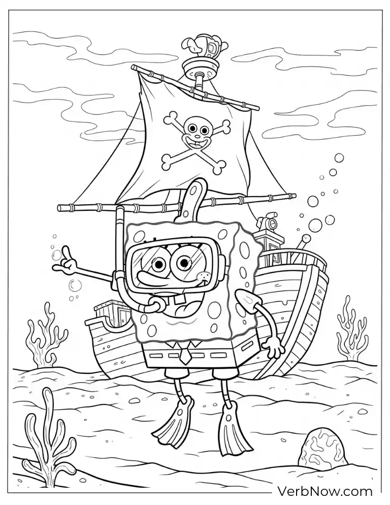 SpongeBob dressed as a pirate next to a ship
