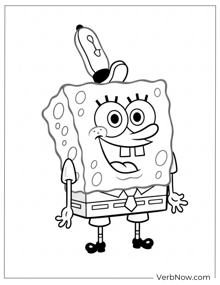 SpongeBob standing happily with a pencil on his head