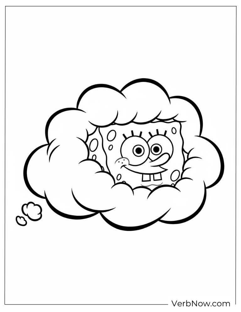 SpongeBob smiling inside a fluffy cloud