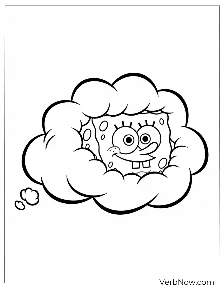SpongeBob smiling inside a fluffy cloud