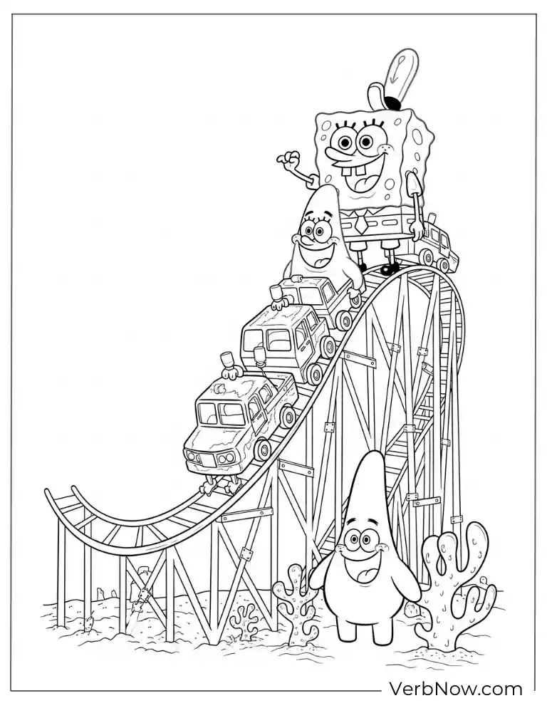 SpongeBob riding a roller coaster with Patrick