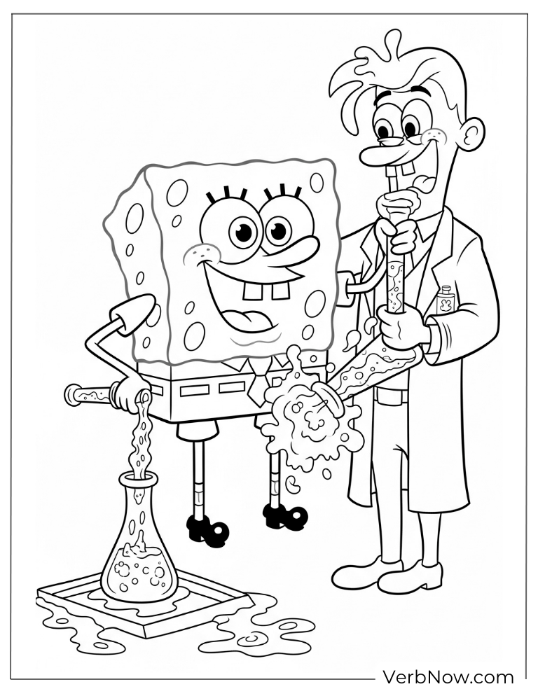 SpongeBob doing a science experiment with a friend