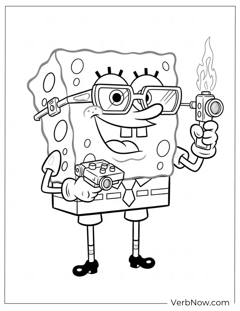 SpongeBob holding a gadget happily