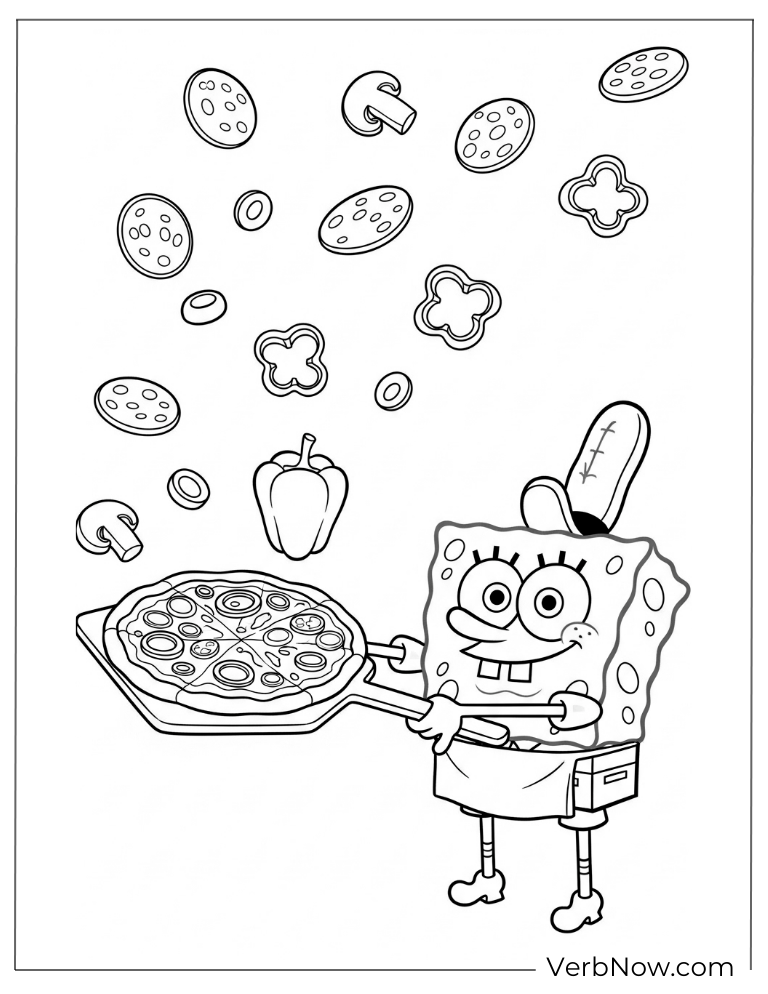 SpongeBob tossing pizza toppings in the air
