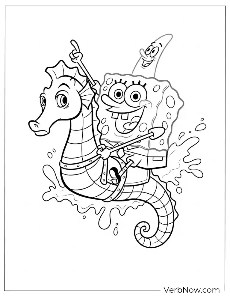 SpongeBob riding a seahorse joyfully
