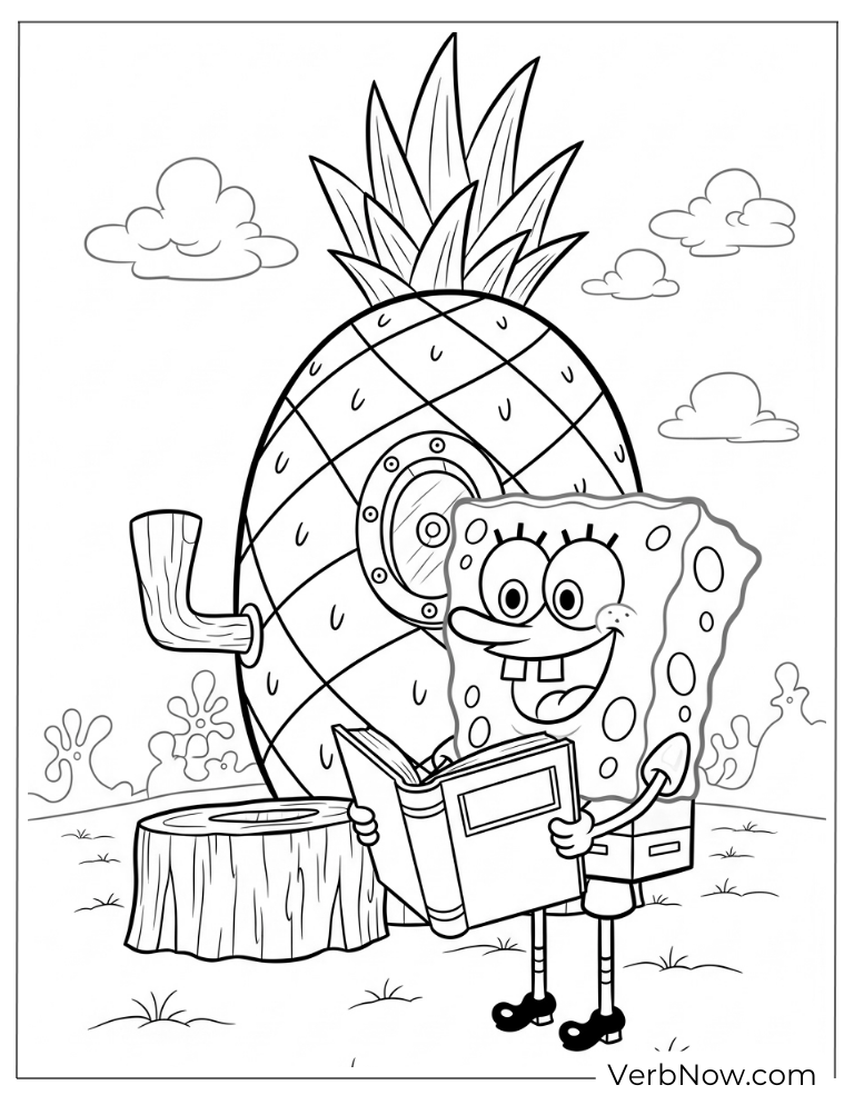 SpongeBob standing proudly in front of his pineapple house