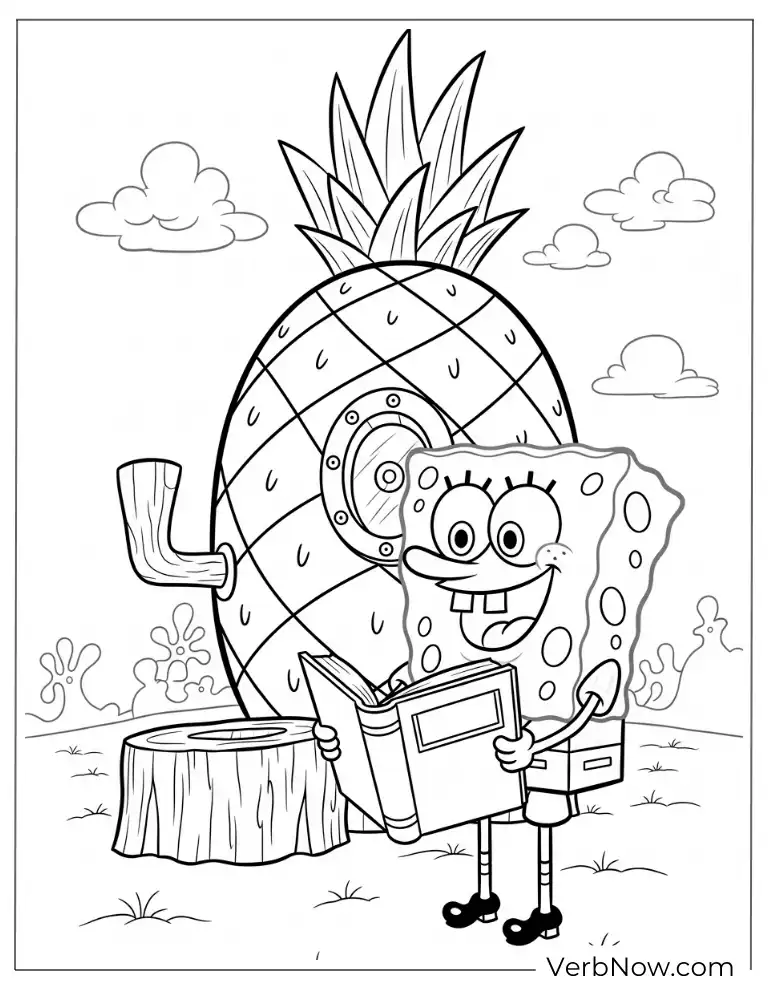 SpongeBob standing proudly in front of his pineapple house