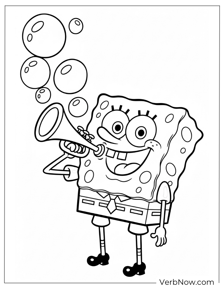 SpongeBob blowing bubbles with excitement
