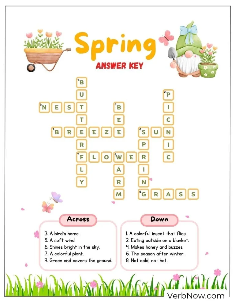 10+ Free Spring Word Puzzles to Welcome the Season (Printable PDF) Fun spring crossword puzzle with answer key included.
