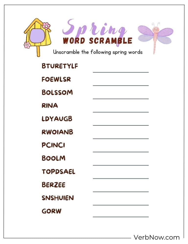 Unscramble spring words in this fun worksheet.