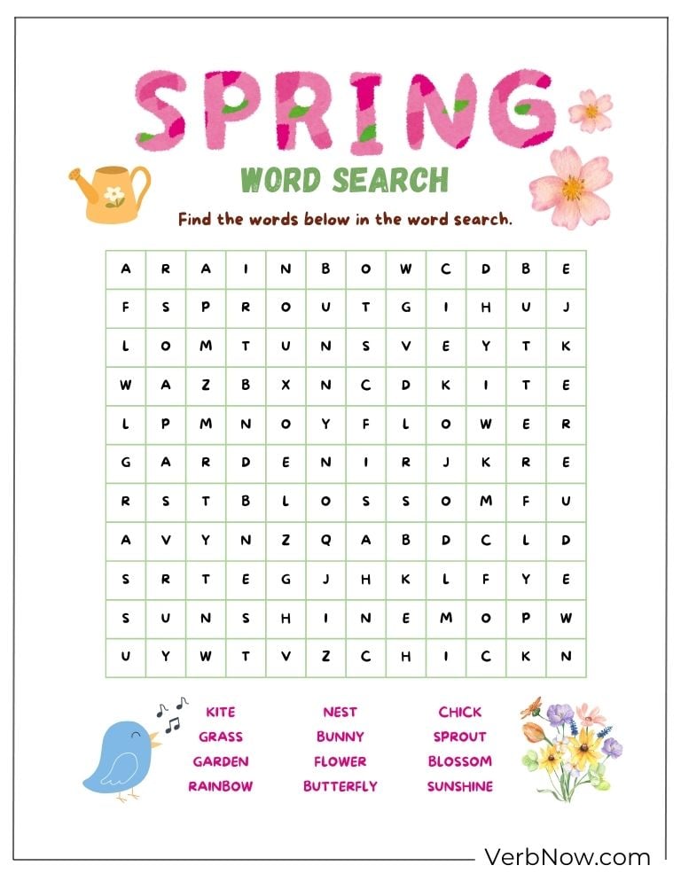 Easy spring word search puzzle to download.