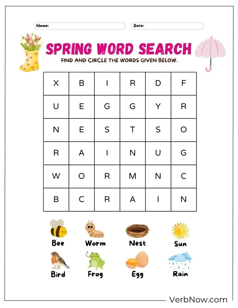 10+ Free Spring Word Puzzles to Welcome the Season (Printable PDF) Spring picture word search worksheet for children.
