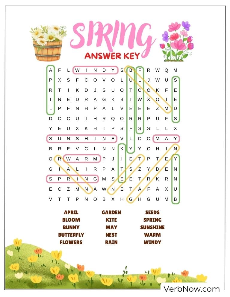 Spring season word search solved for reference.