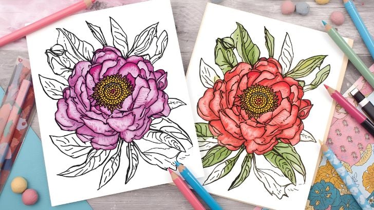 printable peony coloring pages