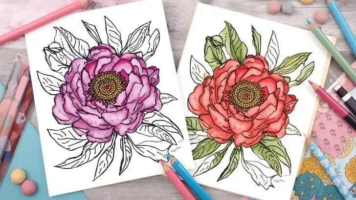 printable peony coloring pages