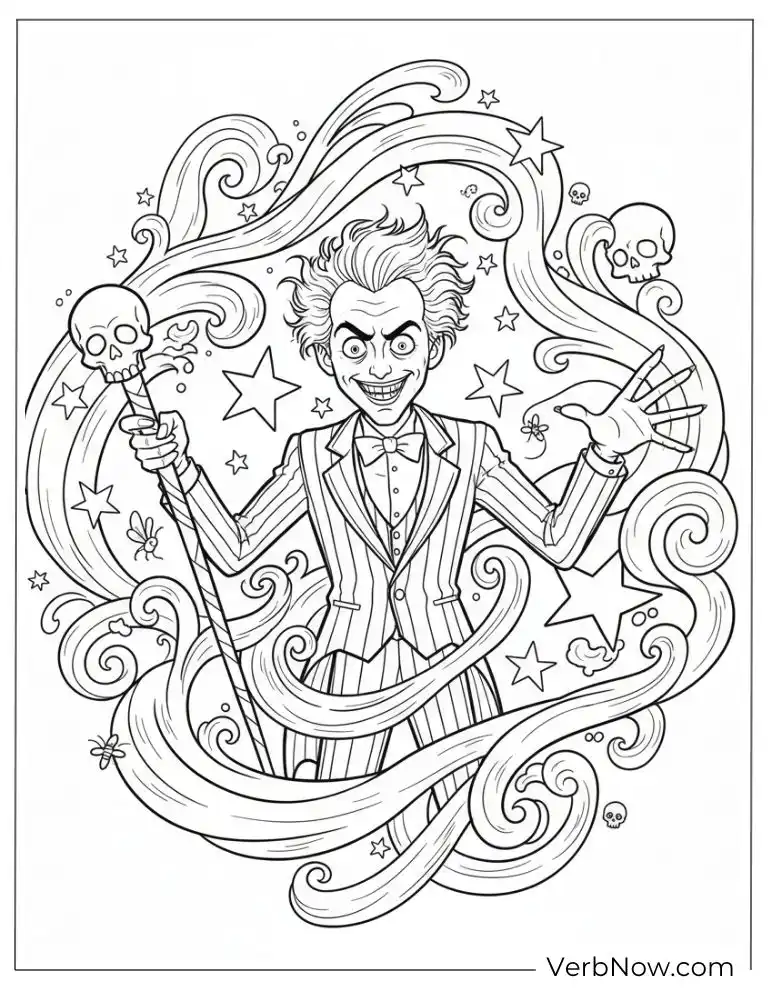 Magical Beetlejuice holding a wand surrounded by swirling energy