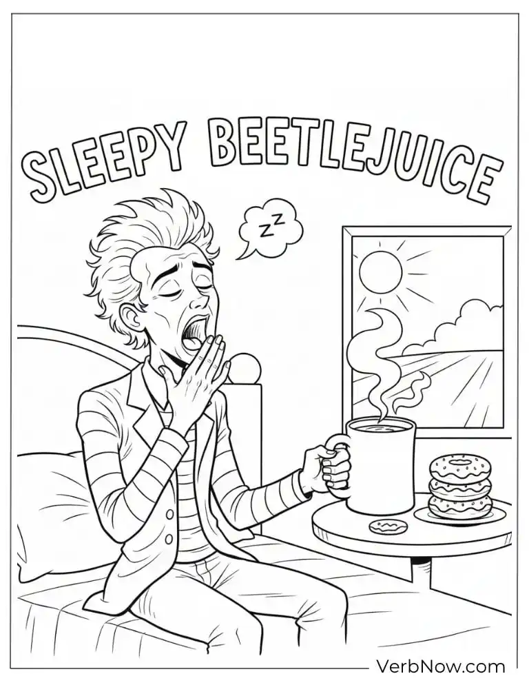&ldquo;Sleepy Beetlejuice&rdquo; sipping coffee at a caf&eacute;